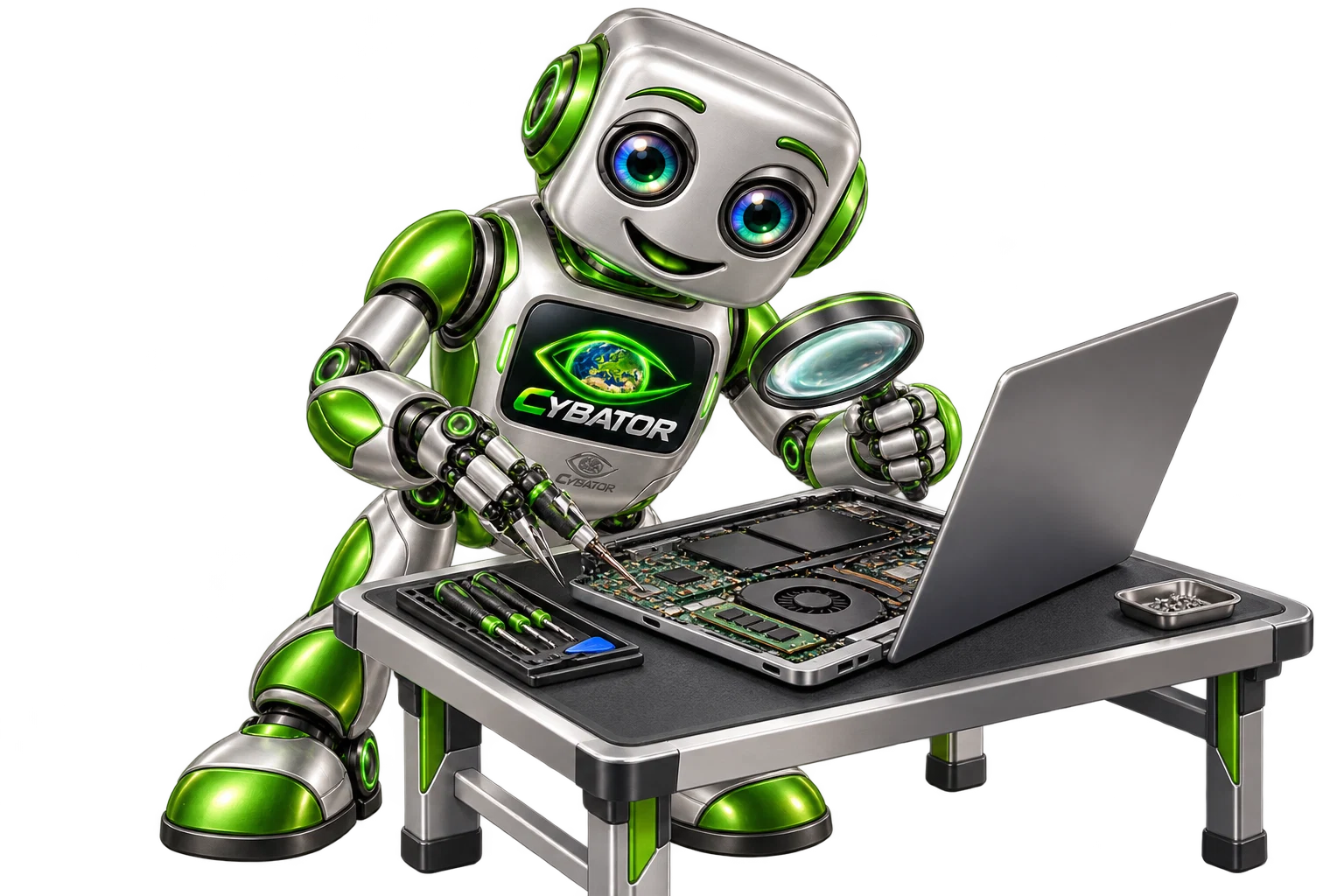 Cybator bei der Laptop-Fehlersuche